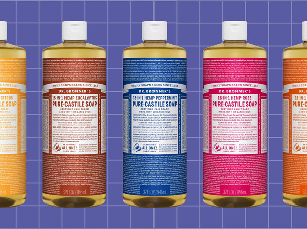 Dr. Bronner's soap bottles