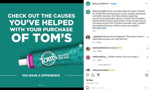 Tom's of Maine Instagram Screenshot