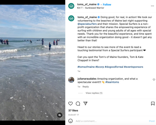 Tom's of Maine Instagram Screenshot