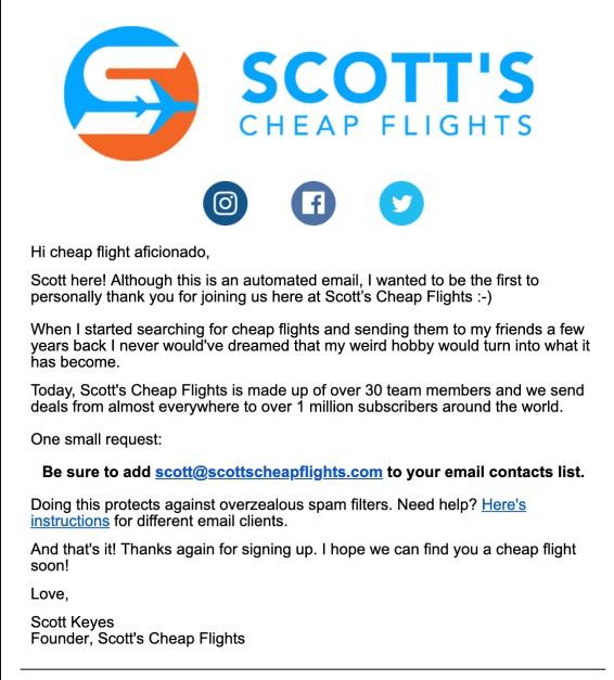 Scott's cheap flights newsletter