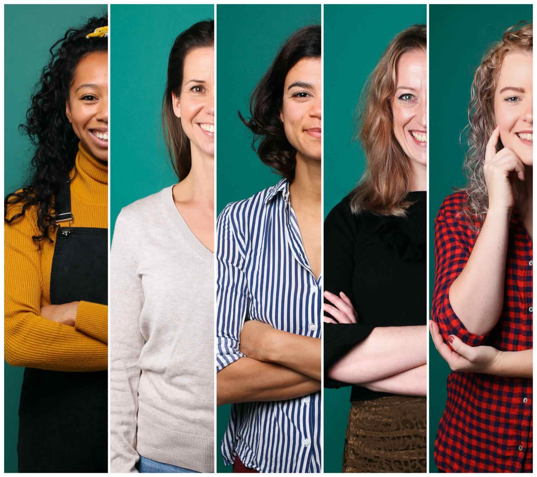 half portraits of five women