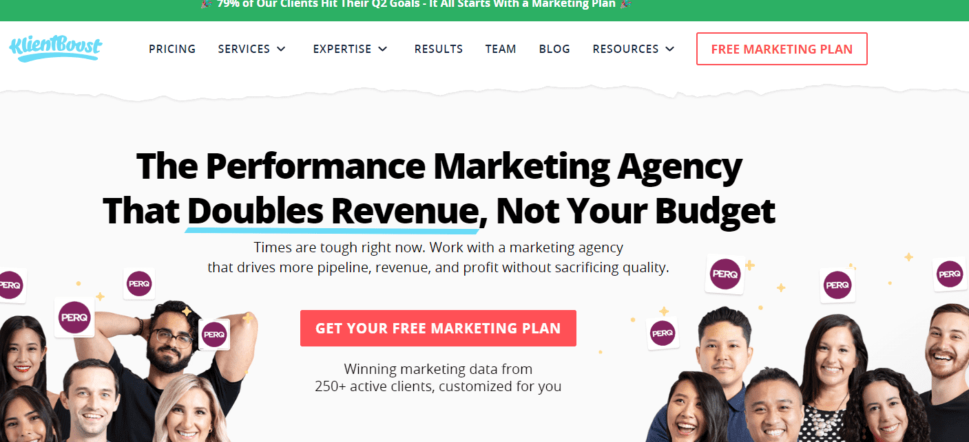 Klinetboost b2b landing page example