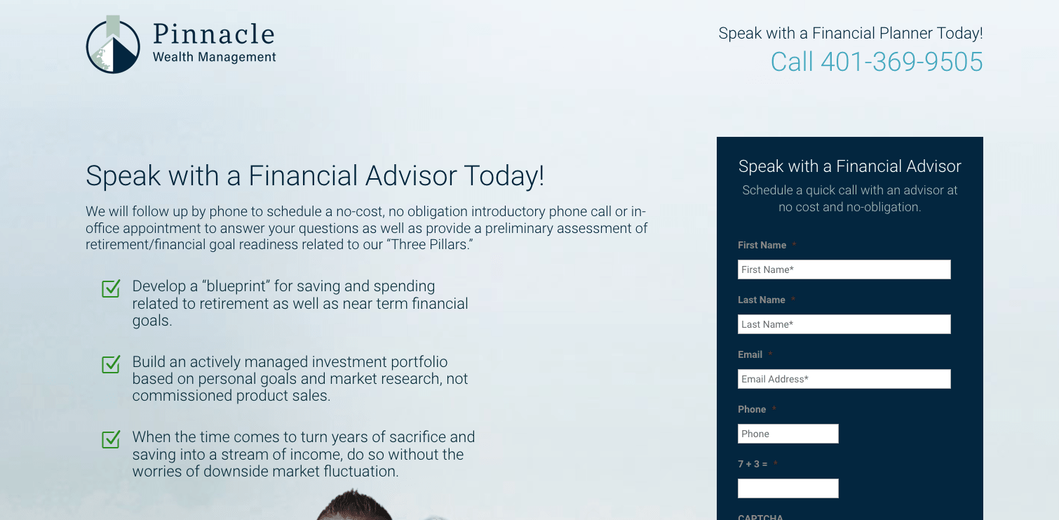 Pinnacle b2b landing page example 