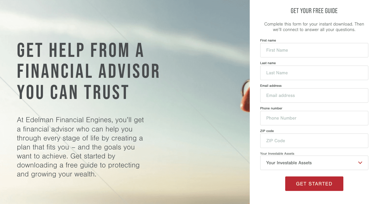 Edelman Financial Engines b2b landing pages