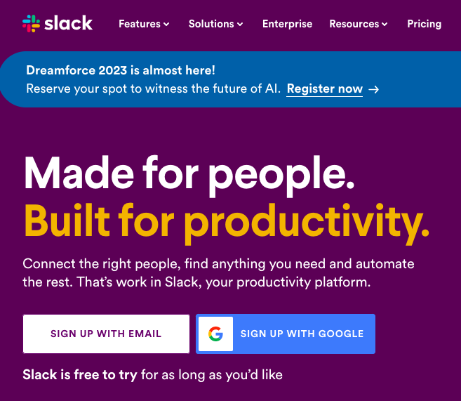slack website screenshot