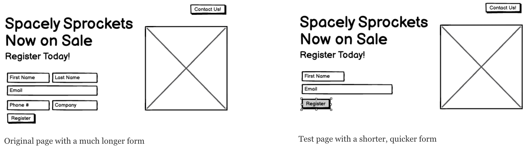 wireframe A/B testing long and short form