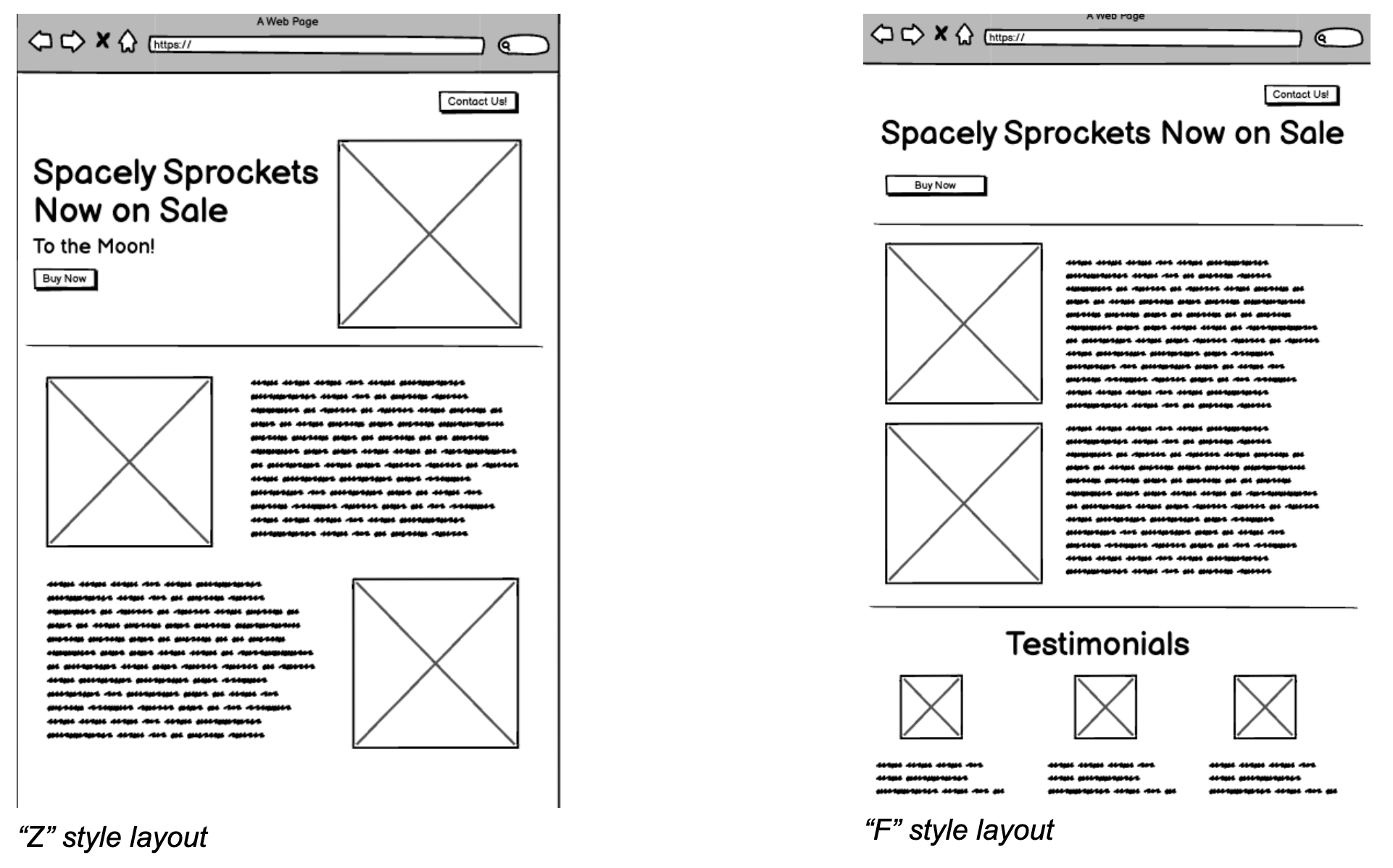 wireframe A/B testing layout