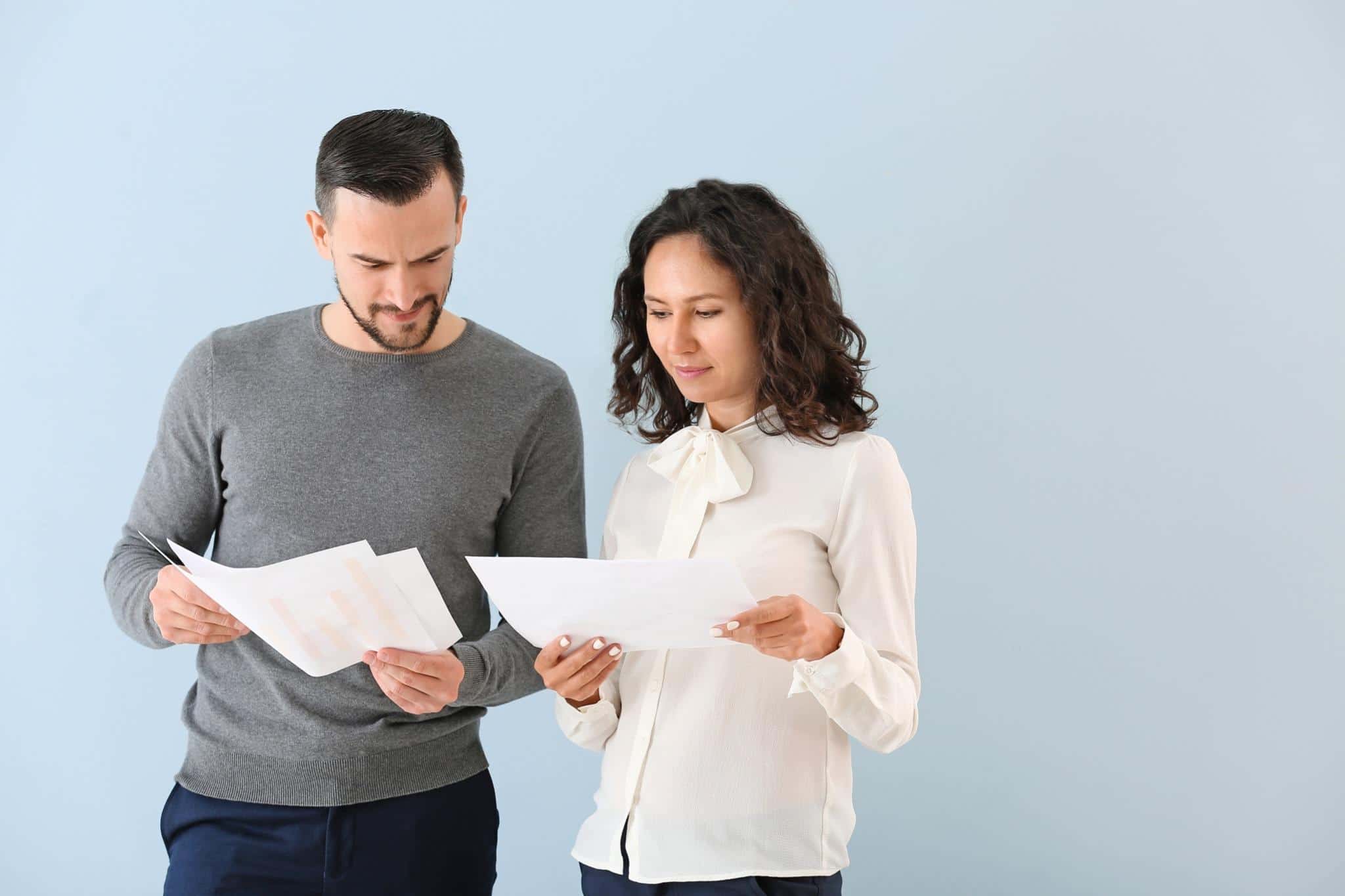 coworkers checking results together