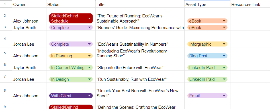 content planner sheet