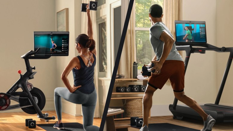couple exercising with peloton's interactive content