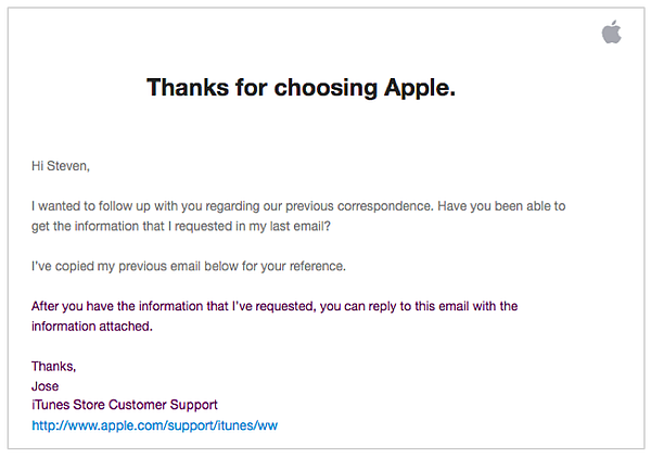 Apple's email followup