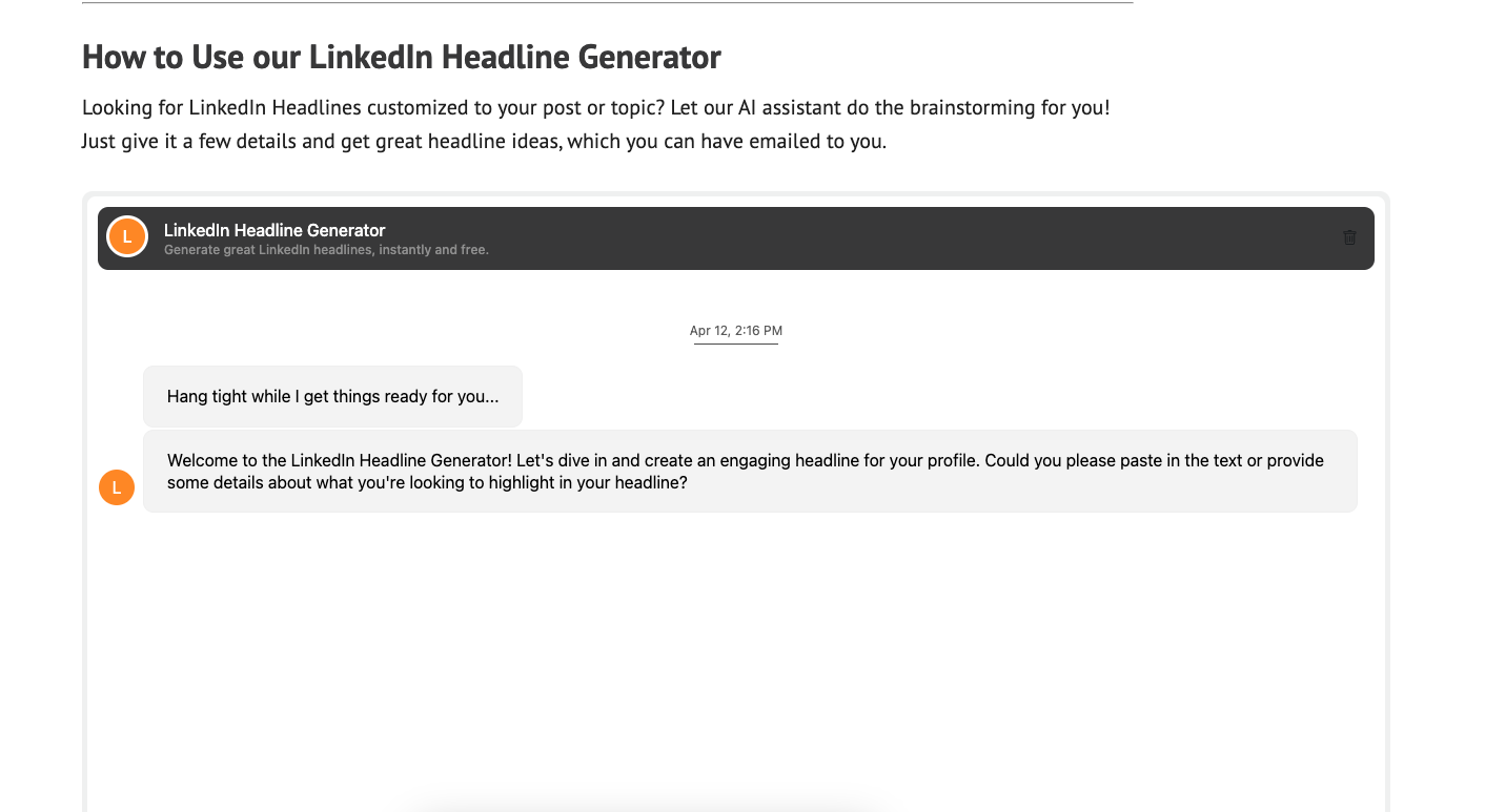 Our LinkedIn headline generator on the Media Shower website