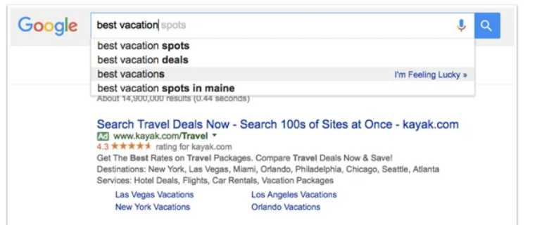 Google page result for the keyword 'best vacation'