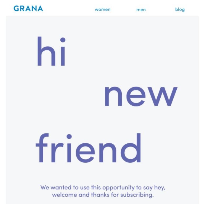 snapshot of a welcoming email by Grana