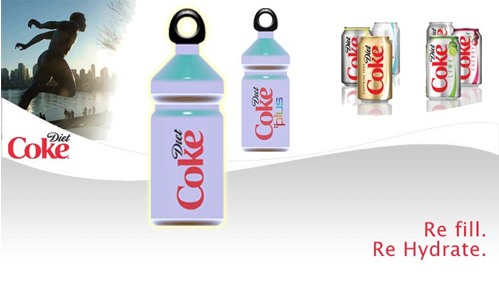 Diet coke logo on water bottle