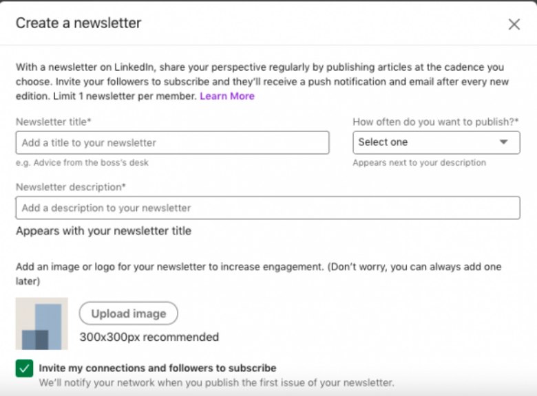 first step to create a LinkedIn newsletter on the LinkedIn platform