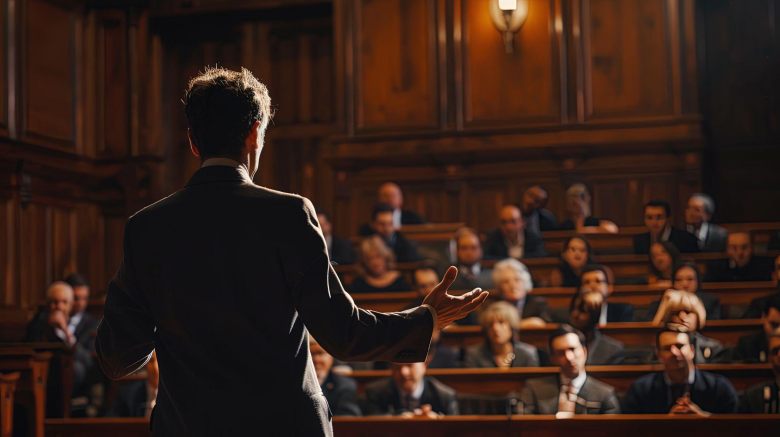 speaker giving a speech in an auditaurium