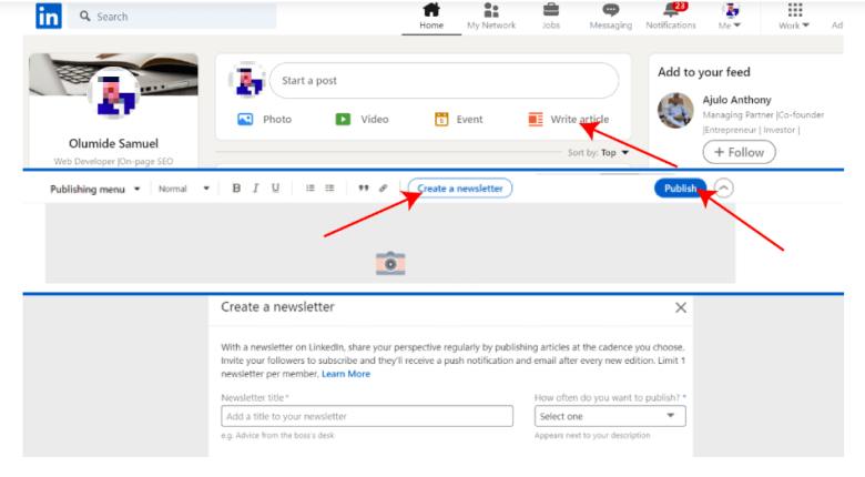 steps to create a LinkedIn newsletter