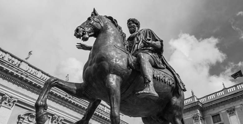 black and white photo of a statue of Zeno of Citium