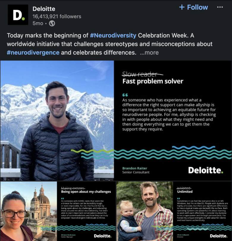 deloitte social post about neurodiversity