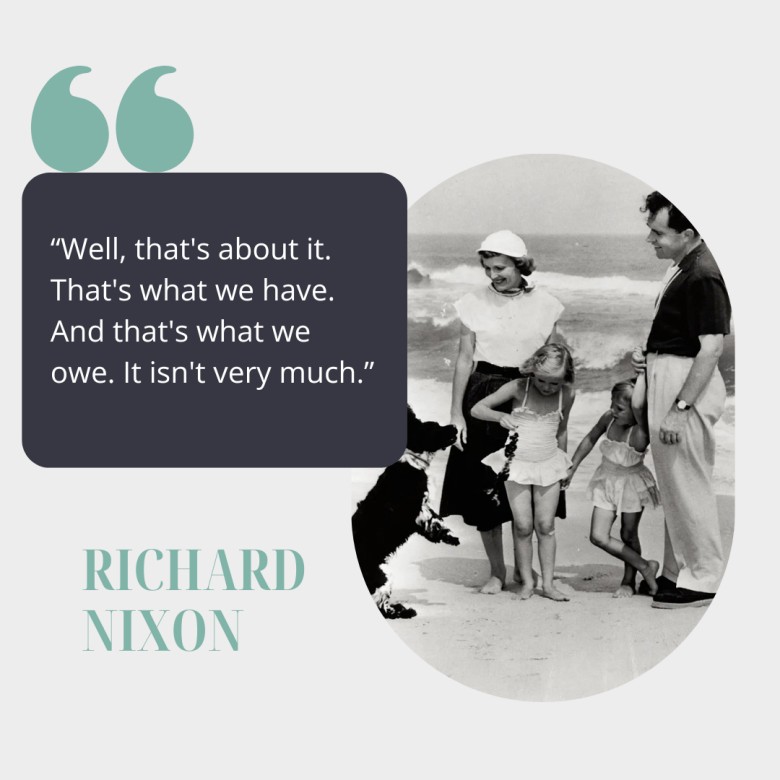 a photo of Nixon with his family at the beach next to a quote by Nixon