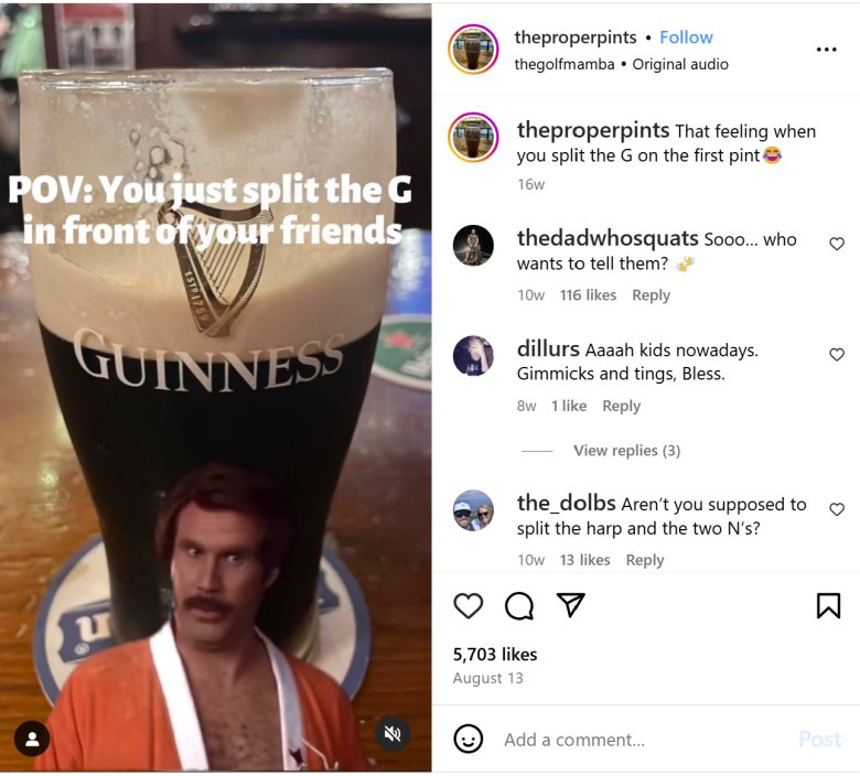 instagram post with will ferrell about Guinness