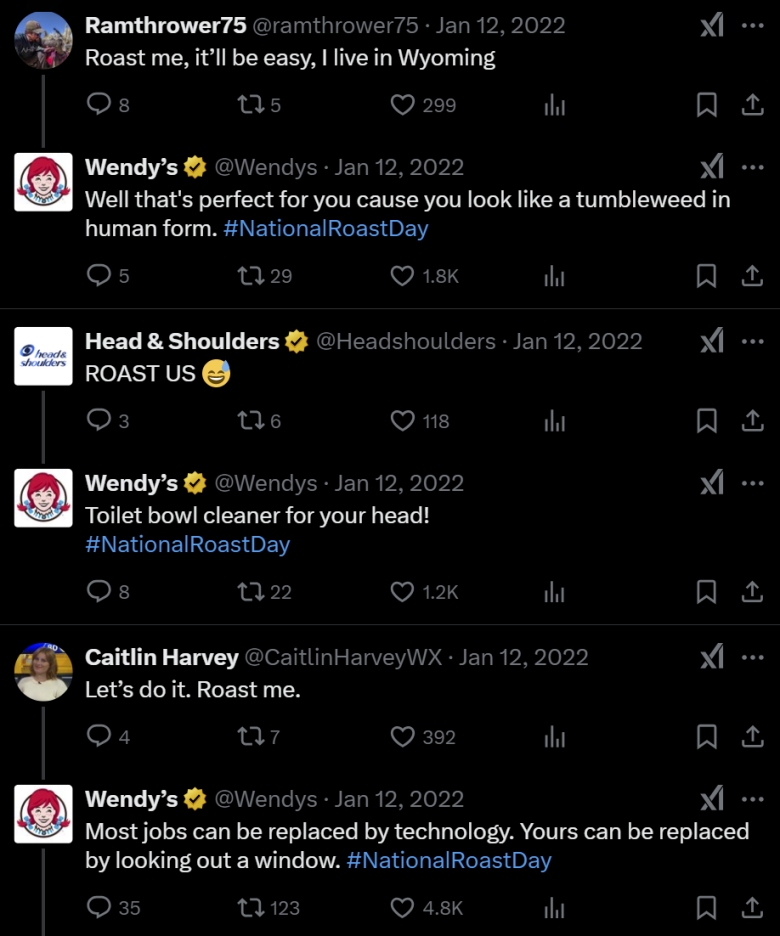 tweet asking wendy's to roast me