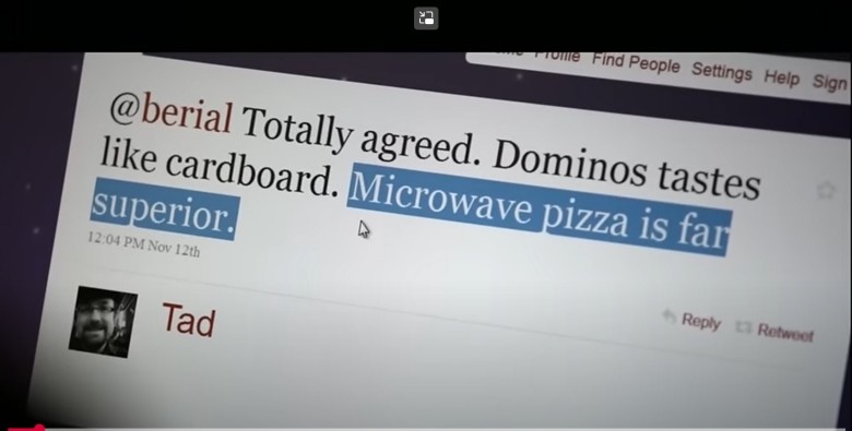 Twitter post comparing Domino's pizza to cardboard, favoring microwave pizza