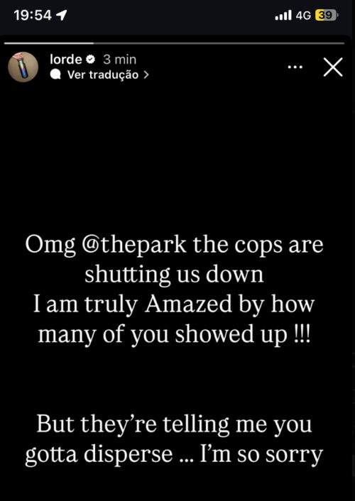 lorde's story on social about getting shut down