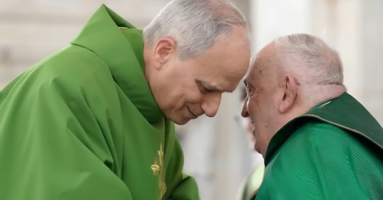 Pope Leo XIV saluting a peer