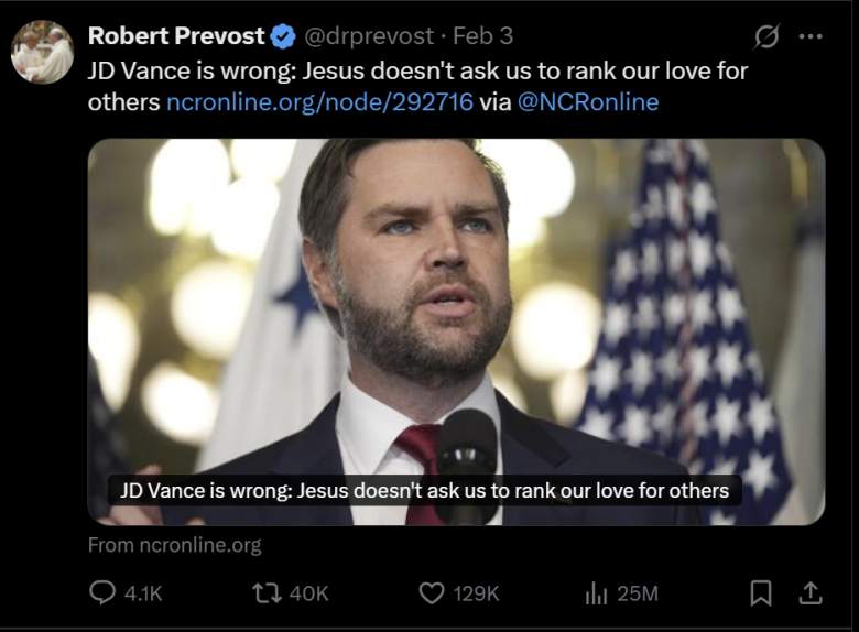 X post with robert prevost about the new pope