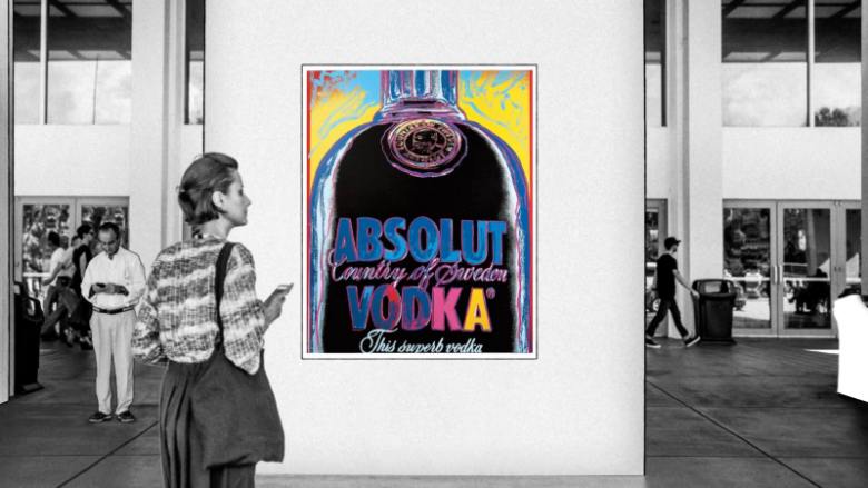 a painting of an absolut vodka bottle in an art exhibition
