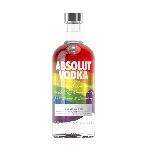 absolut vodka bottle in colors of the LGBT flag