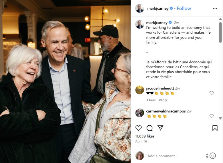 instagram post of mark carney interacting with two female seniors