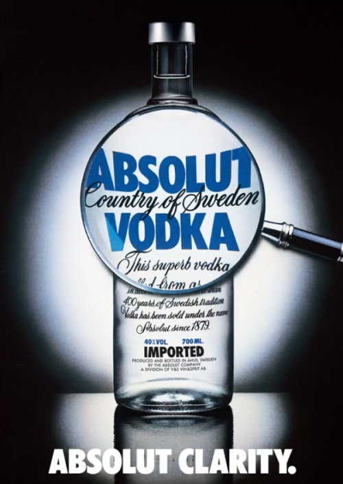 magnifying glass on an absolut bottle