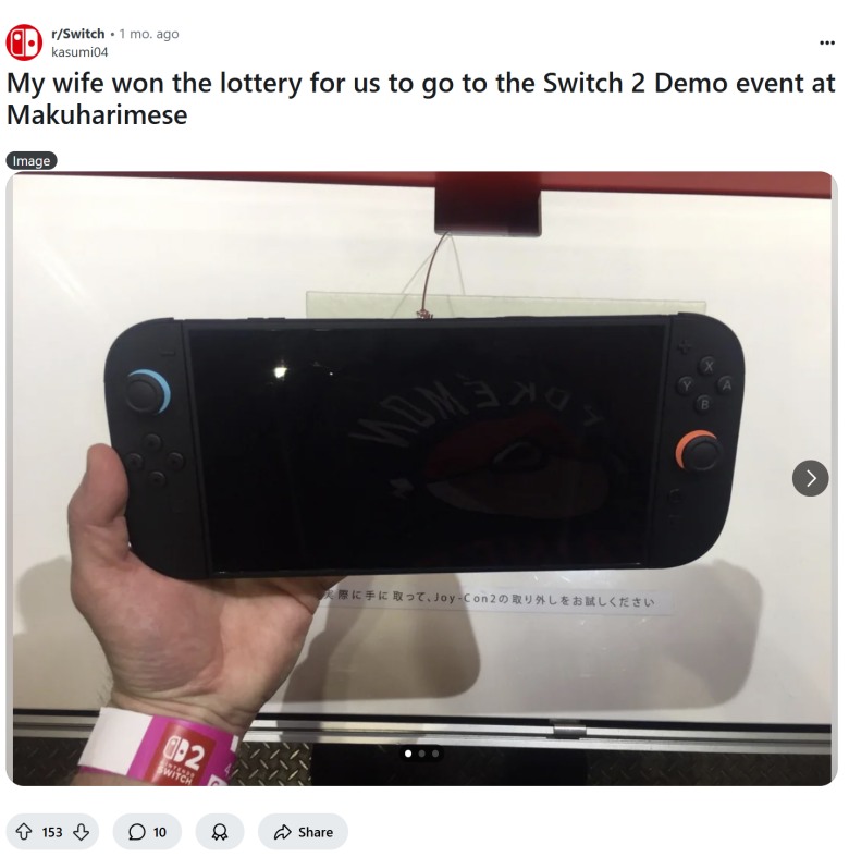 reddit post with a photo of a Nintendo Switch 2