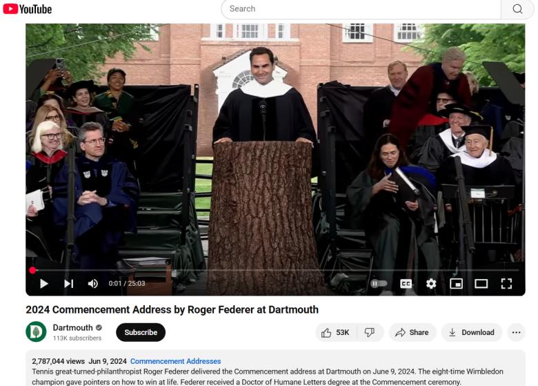 youtube video of roger federer on a podium