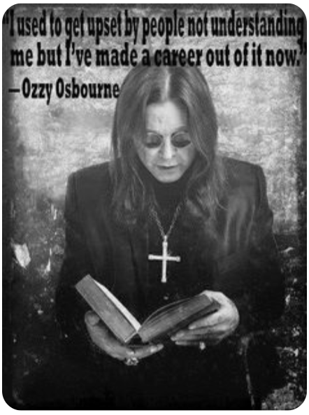 Ozzy Osbourne reading with quote on career success