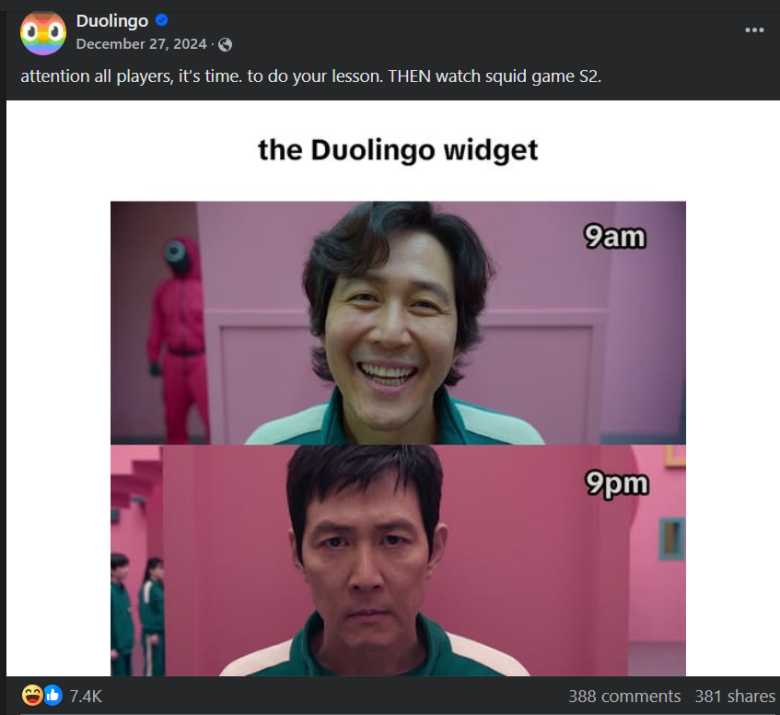 duolingo post about the squid game