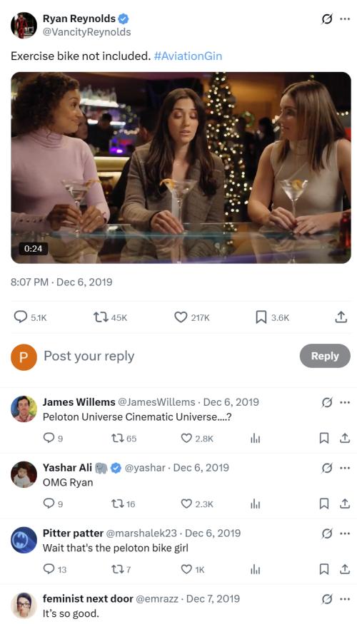 exercise bike not included social post on Ryan Reynolds X account