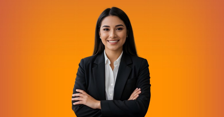 smiling woman with crossed hands