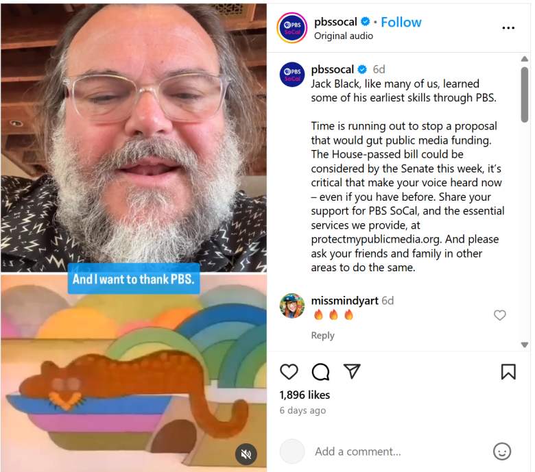 social post by PBSocal with Jack Black