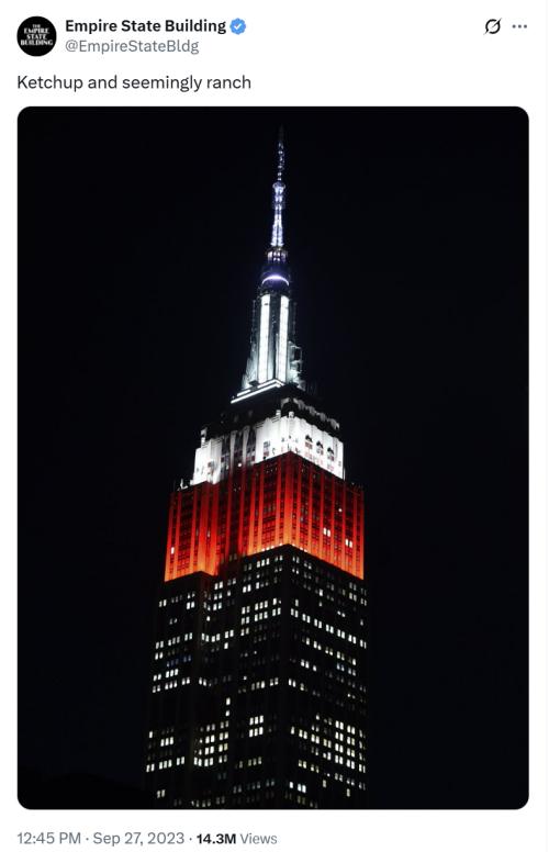 the empire state building in a ketchup and seemingly ranch campaign