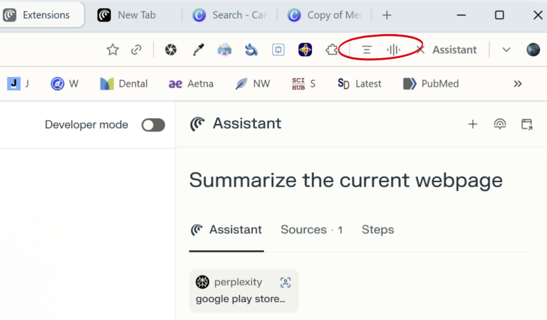 Browser with an AI assistant extension ready to summarize the webpage
