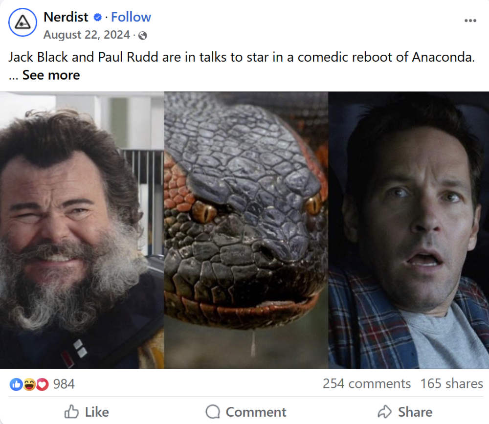 Jack Black, an anaconda, and Paul Rudd feature in a movie reboot promo