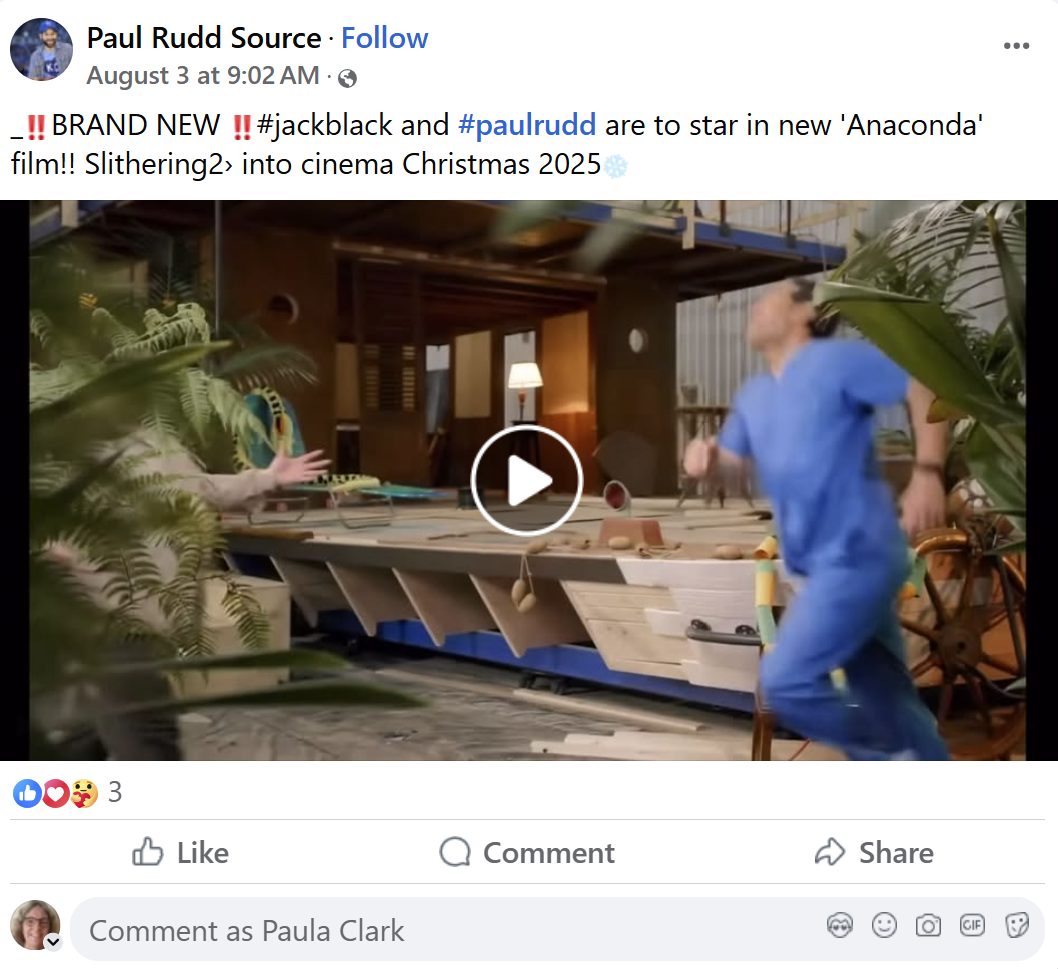 Jack Black in green reacts while Paul Rudd sprints by