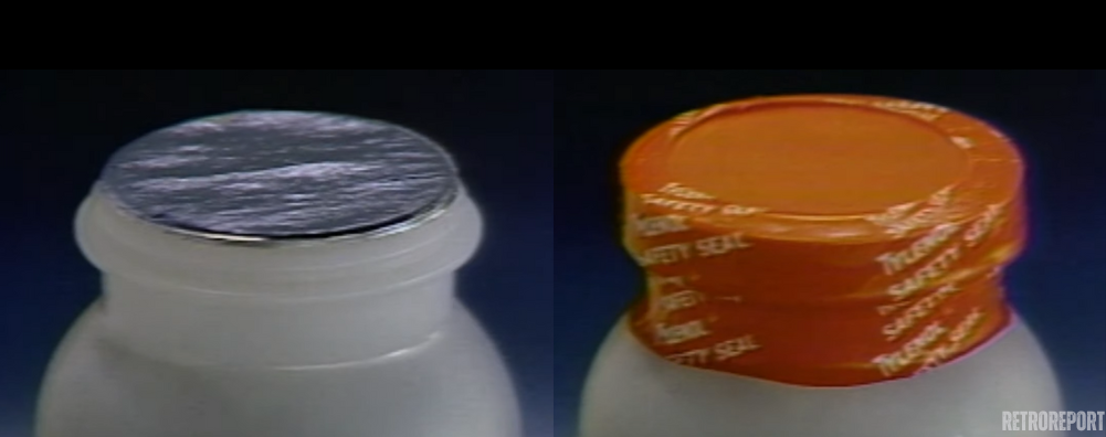 Safety seal foil and cap on a medicine bottle