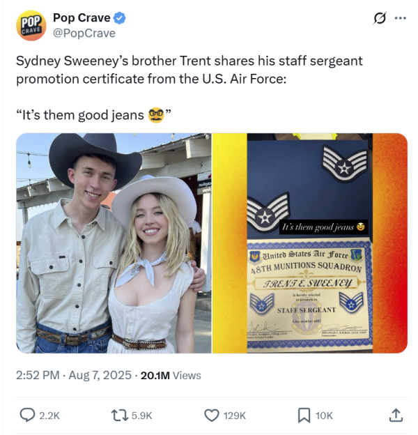 Sydney Sweeney with brother celebrating his Air Force promotion