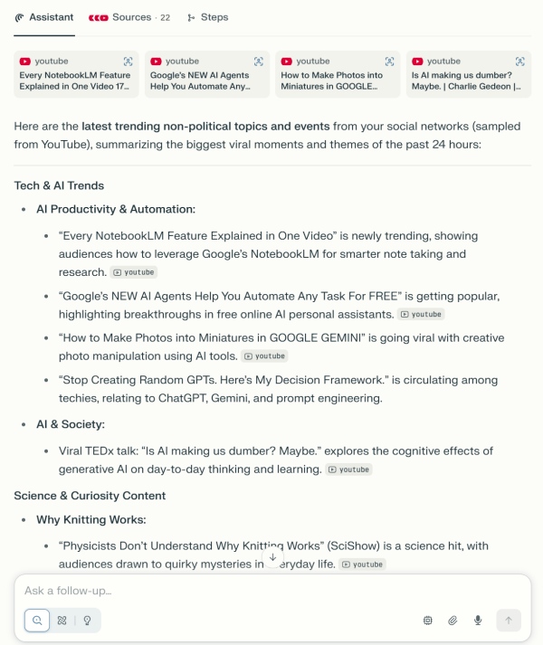 AI assistant summarizing latest tech news