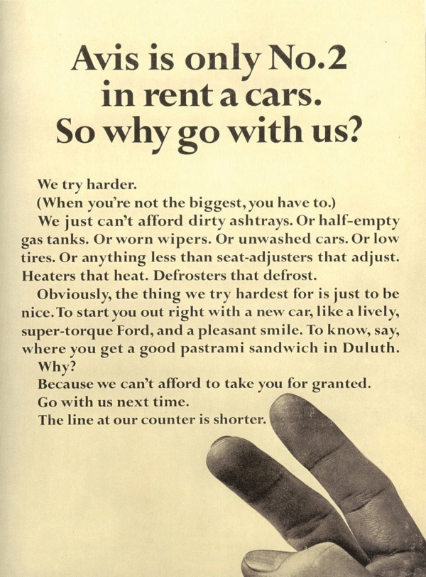Avis ad emphasizes trying harder despite being No.2